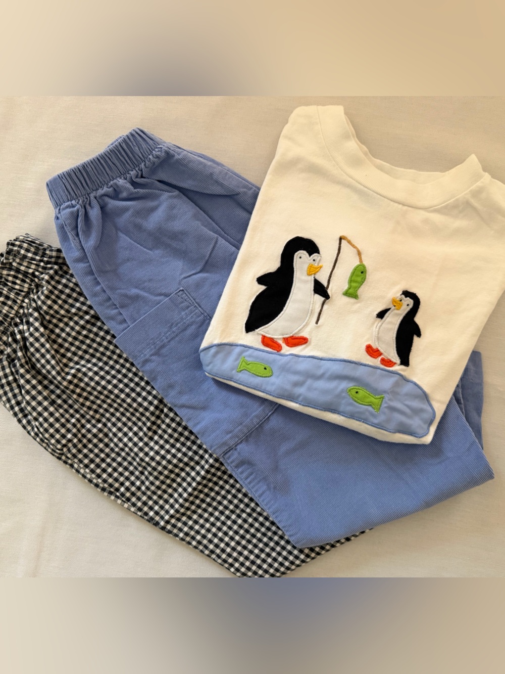 Penguin Appliqué Shirt and Blue Pants Set